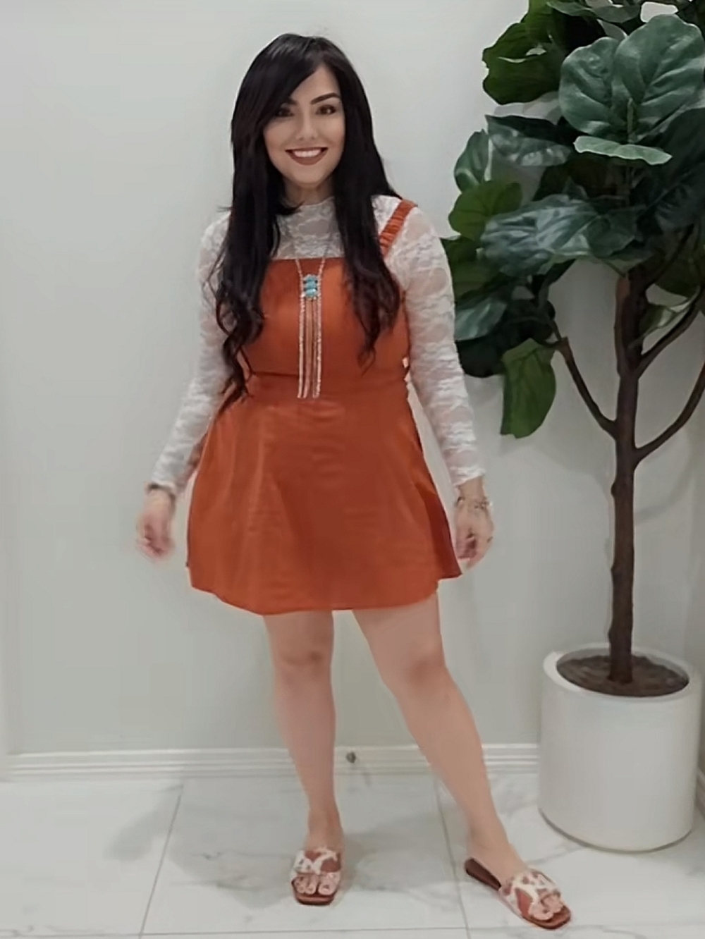 Arizona Jean Company Rust Orange Pinafore Mini Dress With built In Shorts